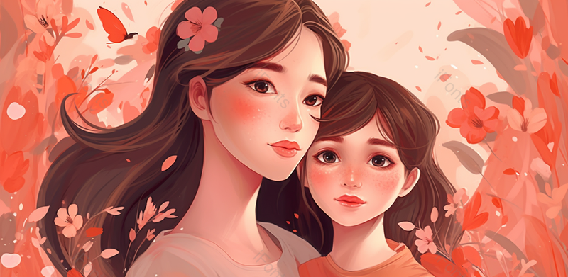 母亲节唯美插画母女近景图,插画/手绘图,插画/手绘图库,插画/手绘图下载,插画/手绘
